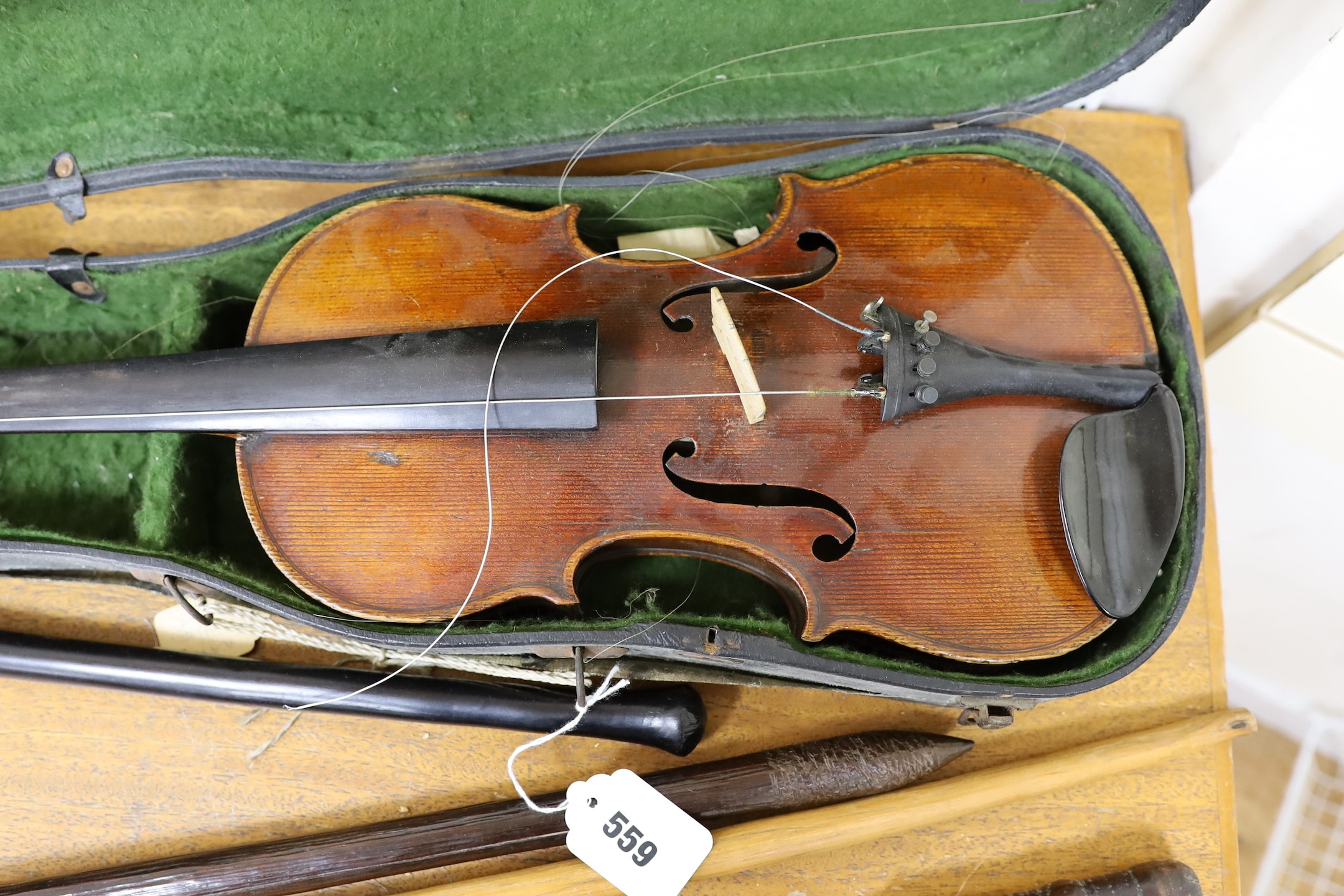 A 19th century cased violin, possibly John Walker